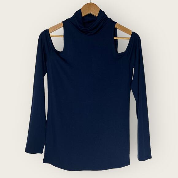 L'agence Damaris Cold Shoulder Turtleneck Top | Small | Blue Holiday Sweater - Picture 1 of 5